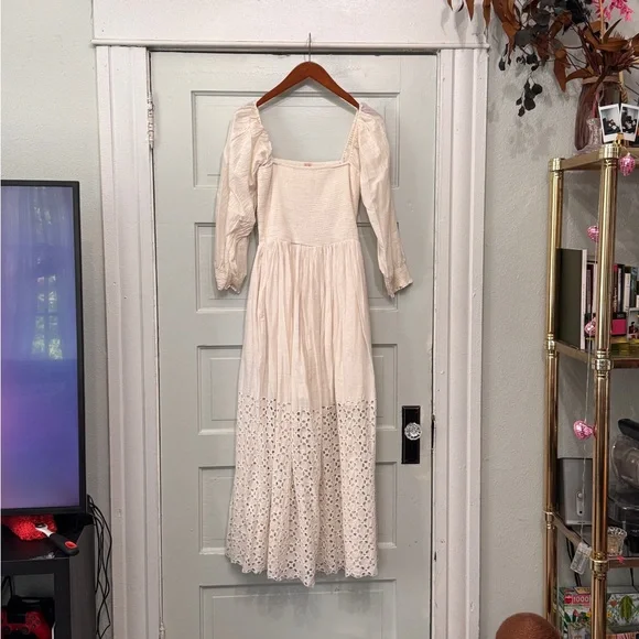 Free People Perfect Storm Smocked Midi Dress Cream - Picture 2 of 4